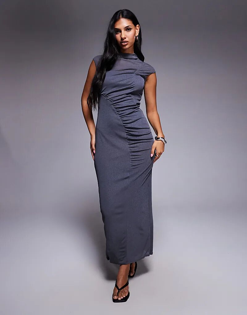 

Платье миди ASOS DESIGN с драпировкой и сборками спереди, антрацитового цвета