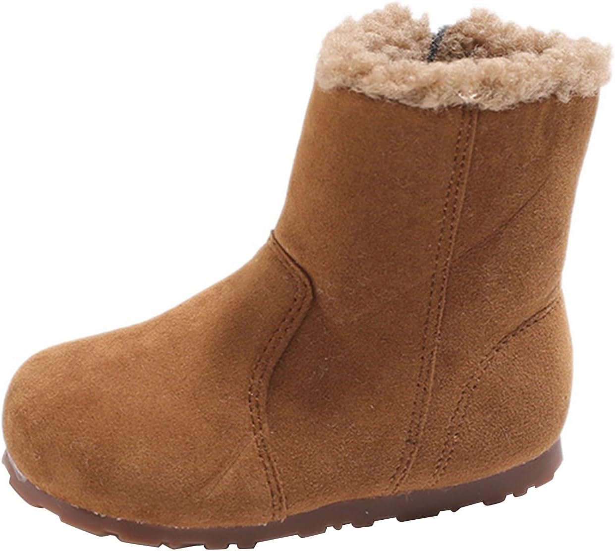 

Детские зимние ботинки для девочек, утепленные флисом, на плоской подошве, с нескользящей подошвой, молнией сбоку, боевые ботинки, теплые зимние ботильоны Generic, Coffee