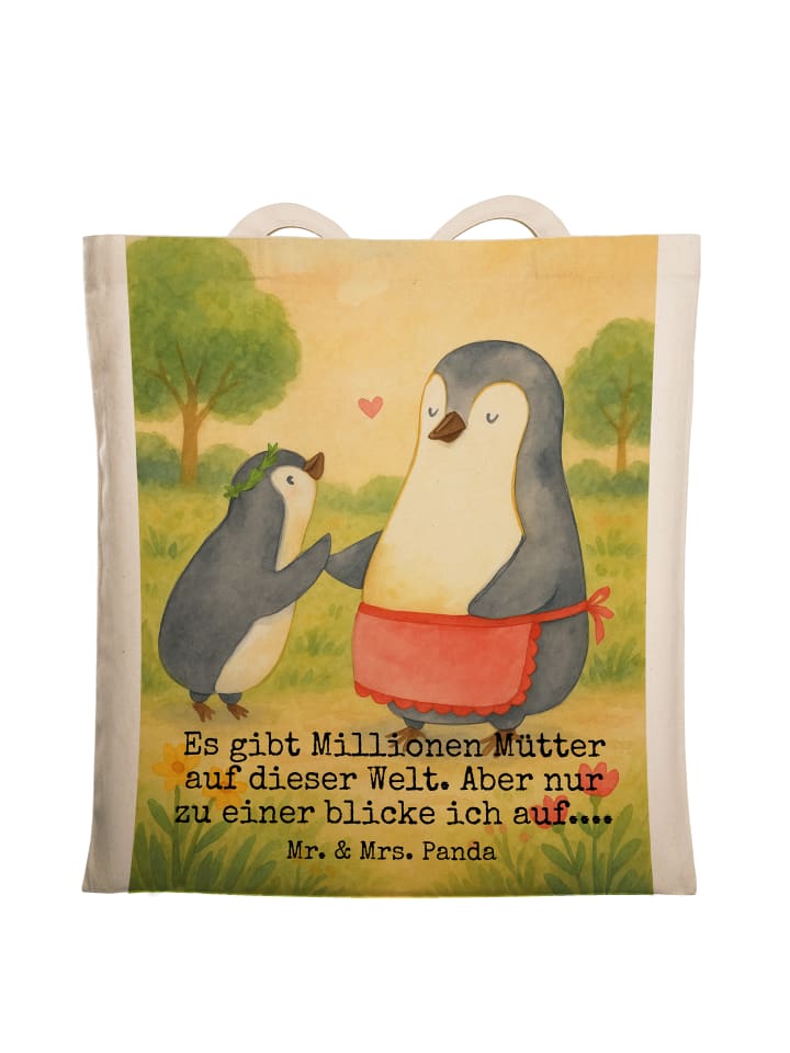 

Mr. & Mrs. Panda Сумка-шоппер с изображением пингвина и ребенка, с надписью белого цвета