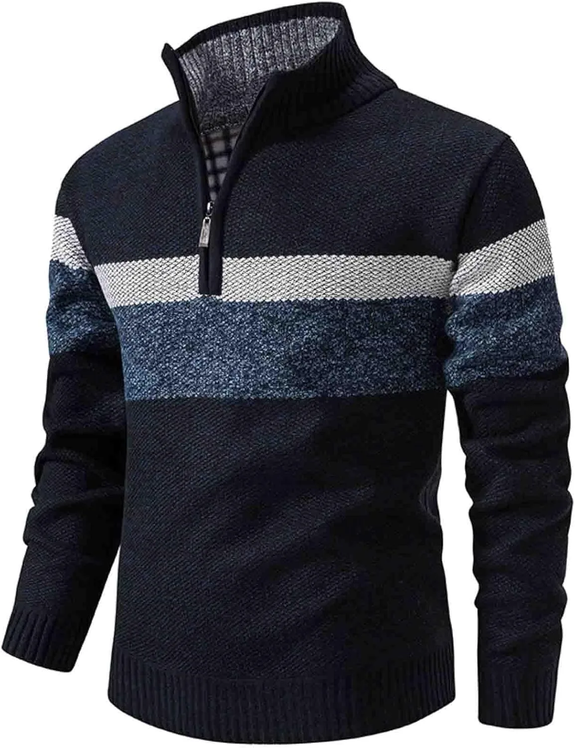 

Толстый вязаный свитер для мужчин с воротником-стойкой и молнией на четверть