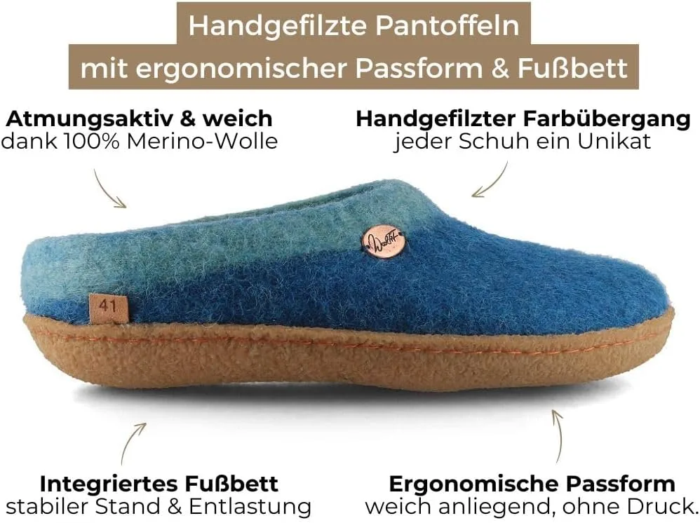 Войлочные тапочки WoolFit Sherpa с подушкой из натурального каучука, войлочные тапочки ручной работы, унисекс, с выпуклой сталью, размер 3-13, синий — фото 2