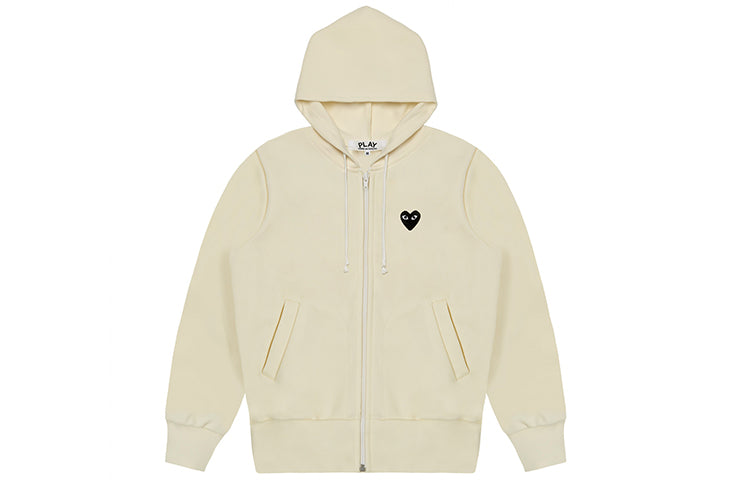 Куртка (WMNS) COMME des GARCONS PLAY Zip Hoodie Big Black Heart 'Beige', бежевый — фото 2