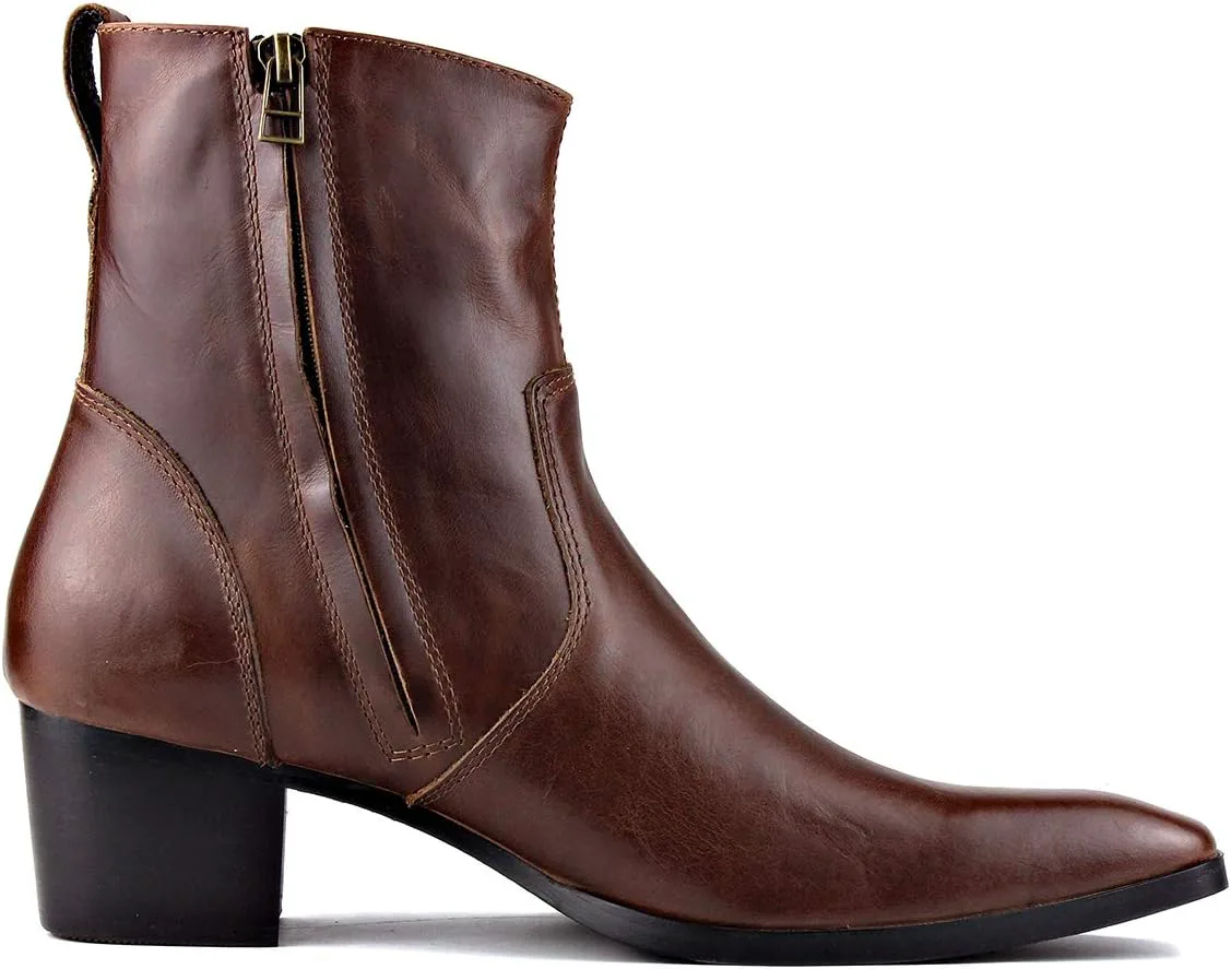 Мужские кожаные ботинки OSSTONE Chukka Дизайнерские ботинки из телячьей кожи Повседневные туфли на каблуке на молнии OS-JY002-Black-Calfskin-US — фото 4