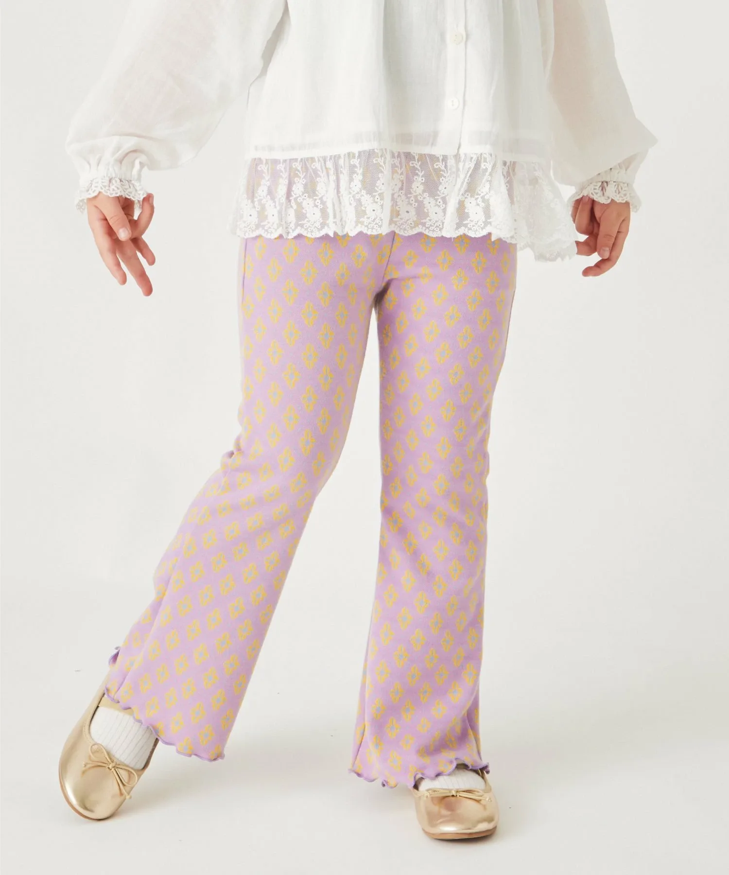 Расклешенные брюки из жаккардовой ткани по всей поверхности Ever Closet, Lavender