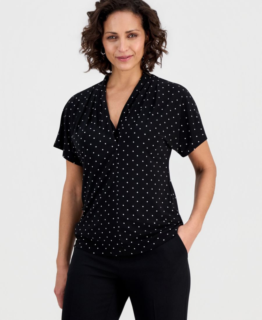 

Женская блузка с принтом и рукавами-крылышками Kasper, Black/vanilla Ice