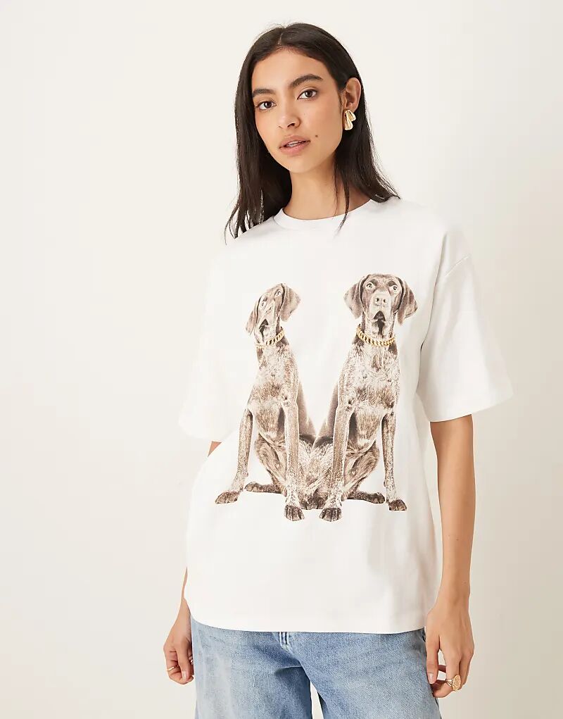 

Футболка оверсайз с принтом собаки JJXX белого цвета