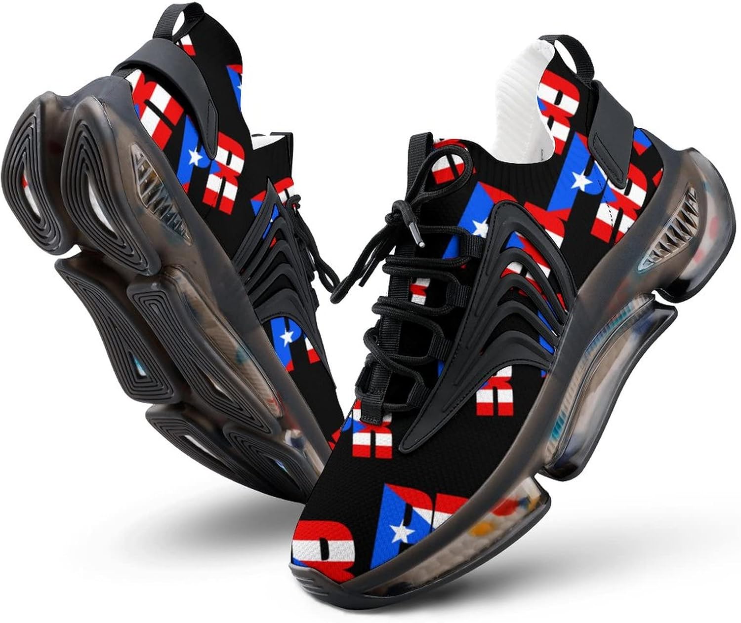 

Мужские кроссовки с шнуровкой с флагом Пуэрто-Рико для бега, прогулок, тенниса и тренировок, дышащие Weedkeycat, черный