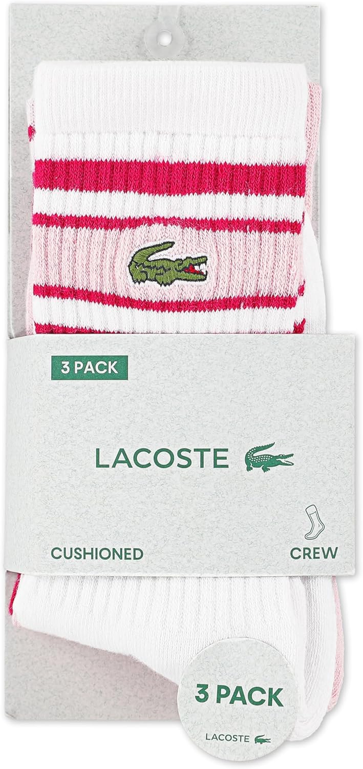 Упаковка из 3 пар трикотажных носков Lacoste для мальчиков на каждый день, White/Pink — фото 3