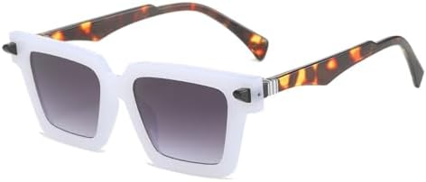 

Женские солнцезащитные очки 2026 Square Double Color в стиле ретро с заклепками, мужские солнцезащитные очки с градиентным эффектом "кошачий глаз" MTZJH, White Leopard Grey