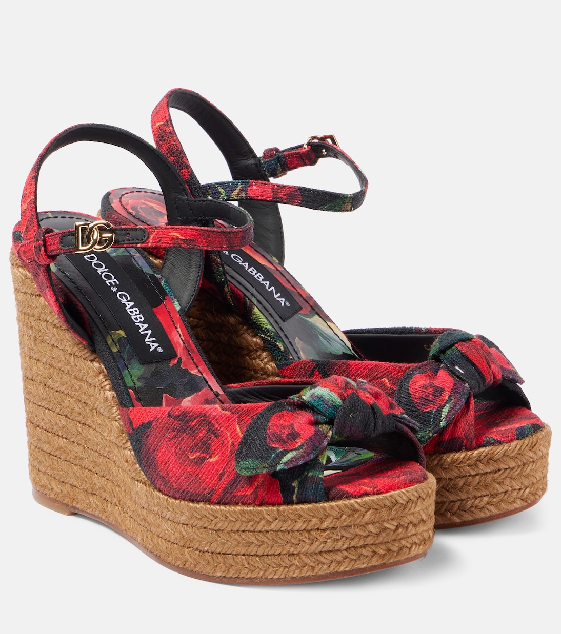 Цветочные эспадрильи на клиньях из холста Dolce&Gabbana, Rosa Rossa F.Nero