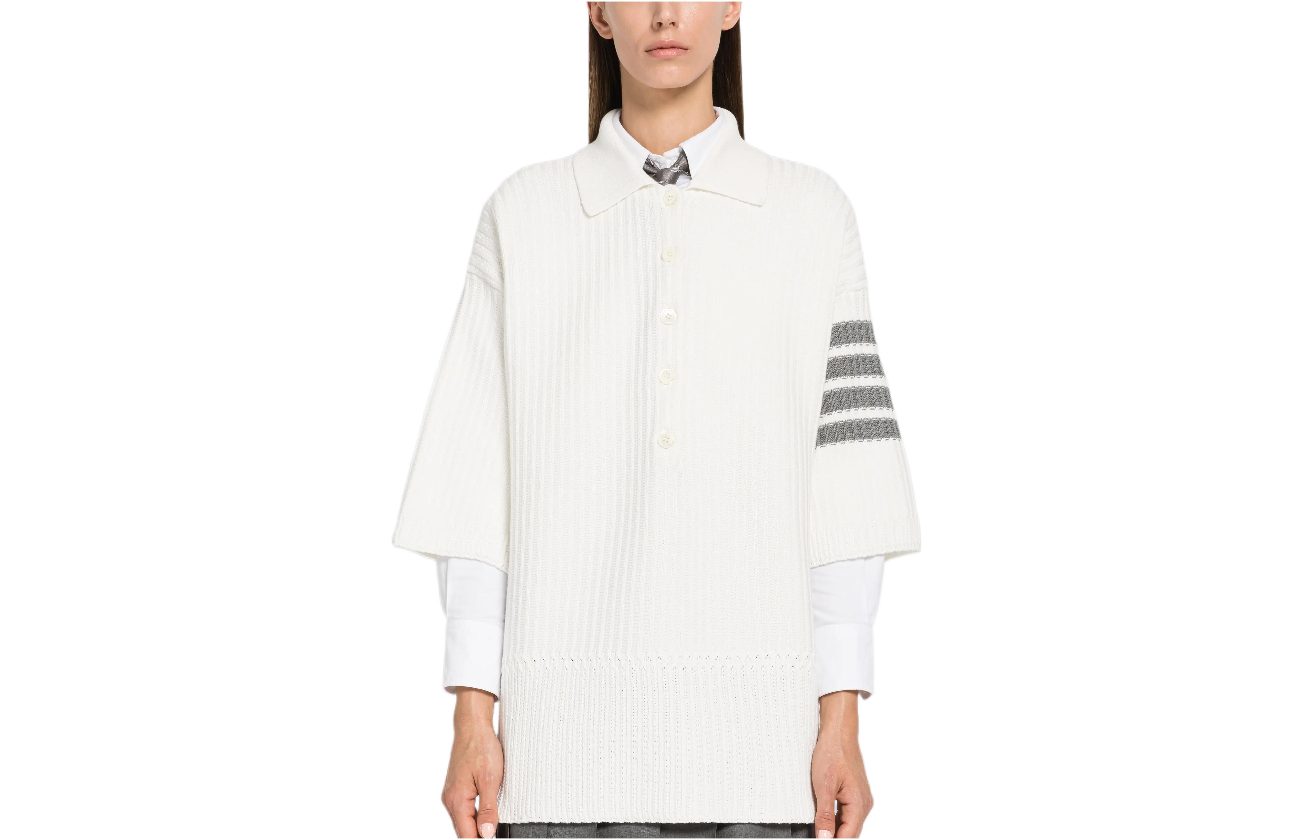 

Thom Browne Трикотажная женская рубашка с белым лацканом, средней толщины, другая