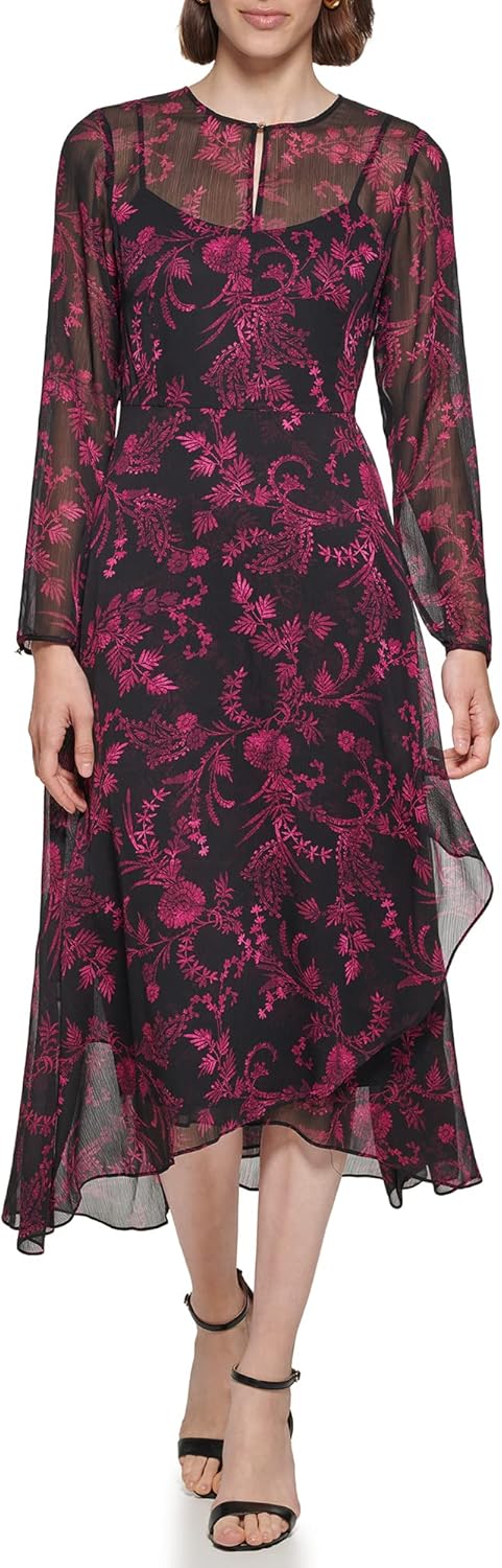 

Женское платье TOMMY HILFIGER Hi-Lo Midi с длинными рукавами и высоким воротом, Wineberry Multi