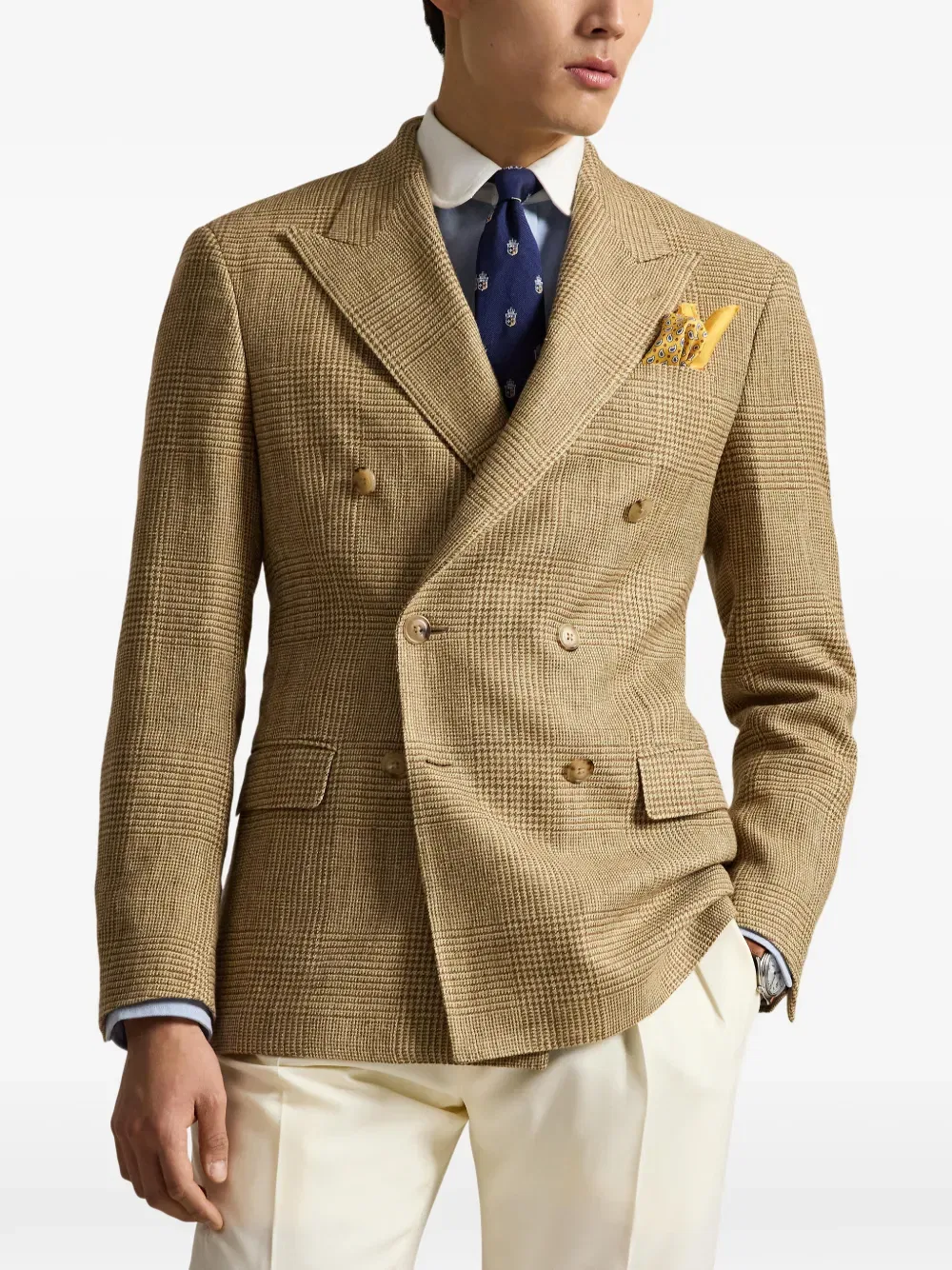 Двубортный блейзер в клетку «глен плейд» Polo Ralph Lauren, нейтральный — фото 3