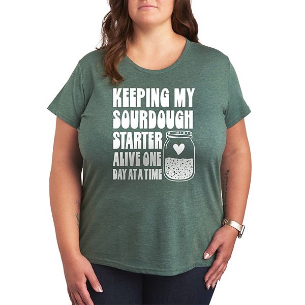 

Футболка с принтом "Keeping my sourdough starter alive one day at a time" Plus size Licensed Character, Heather Juniper