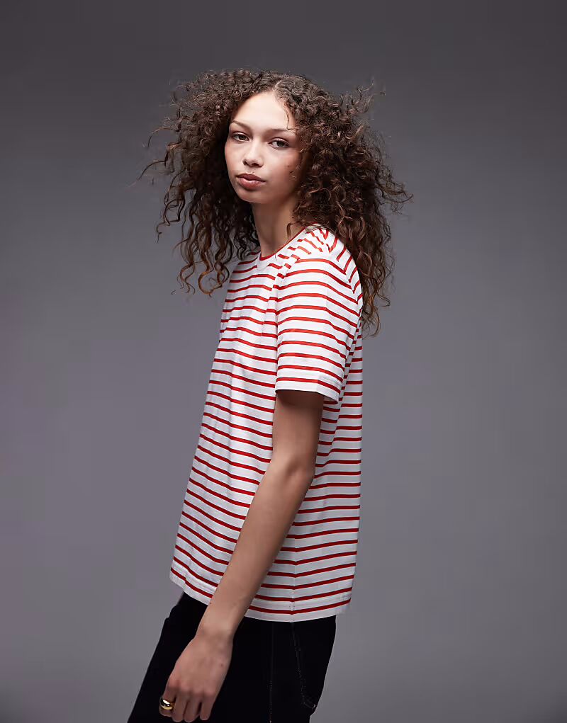 

Футболка с коротким рукавом в розово-красную полоску Arket, Красный, Футболка с коротким рукавом в розово-красную полоску Arket