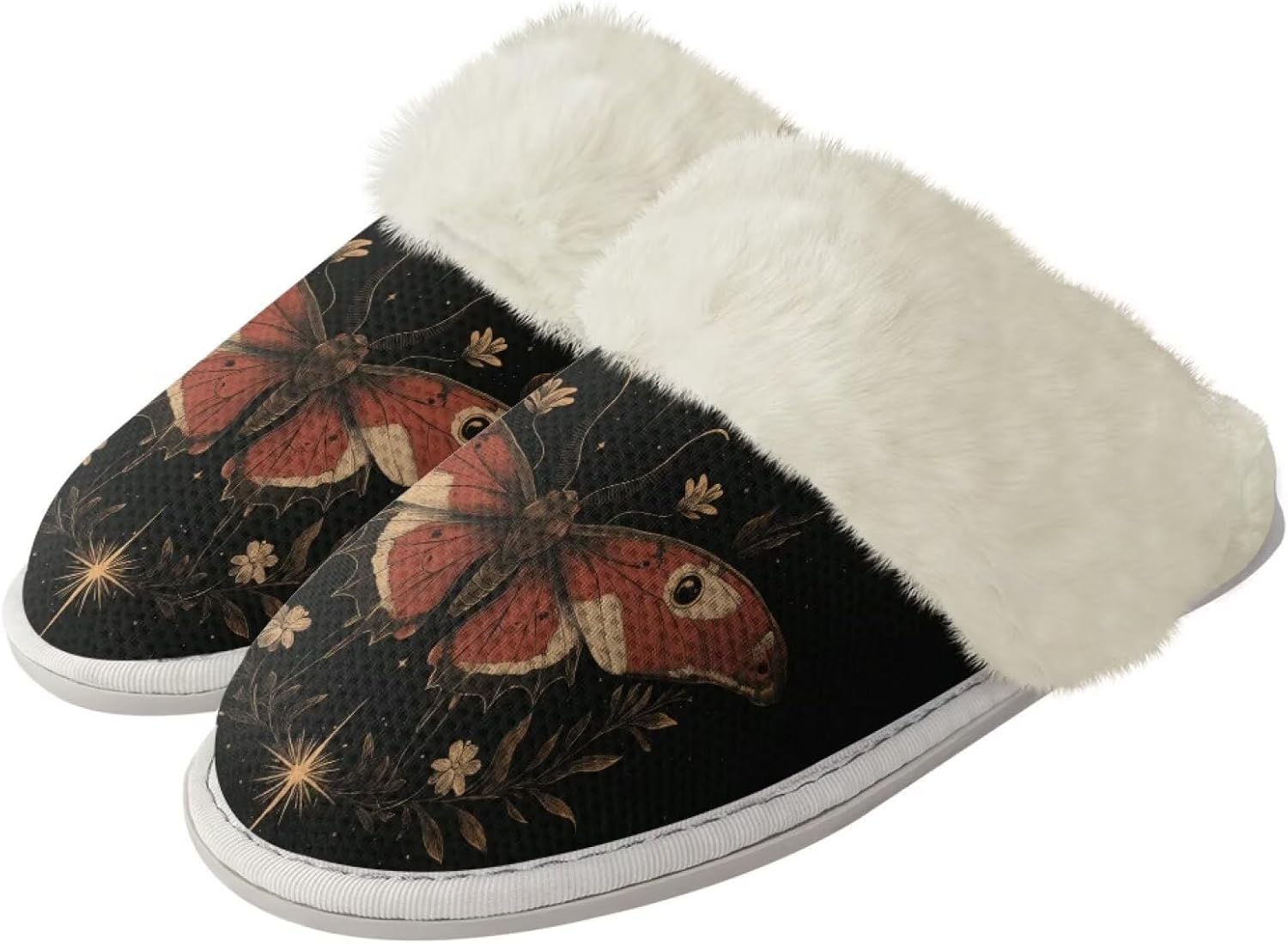 

Домашние тапочки Binienty для женщин и мужчин ультралегкие пушистые зимние, Vintage Butterfly