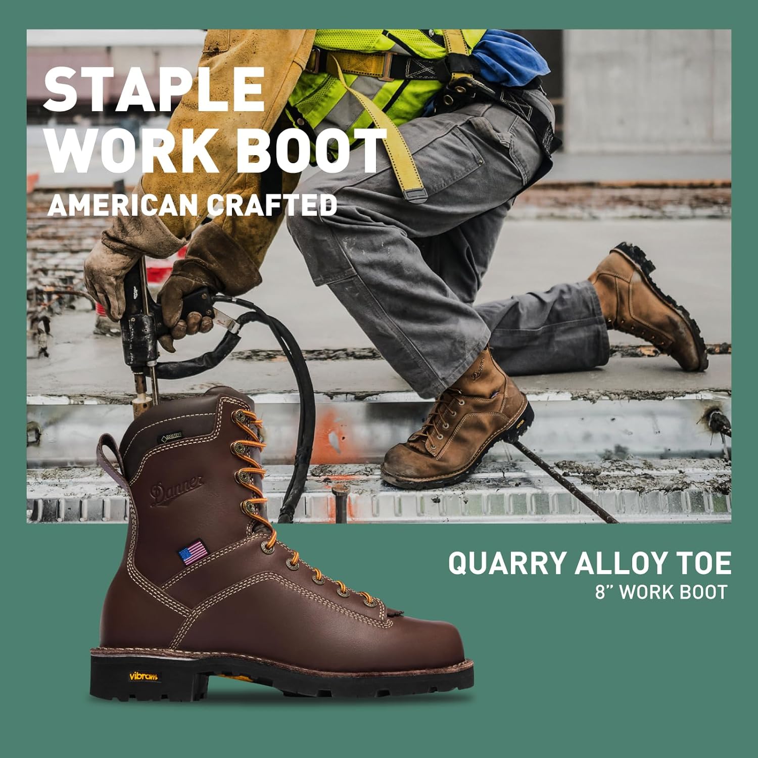 Мужские рабочие ботинки Danner Quarry USA черные - 8 дюймов, коричневый — фото 3
