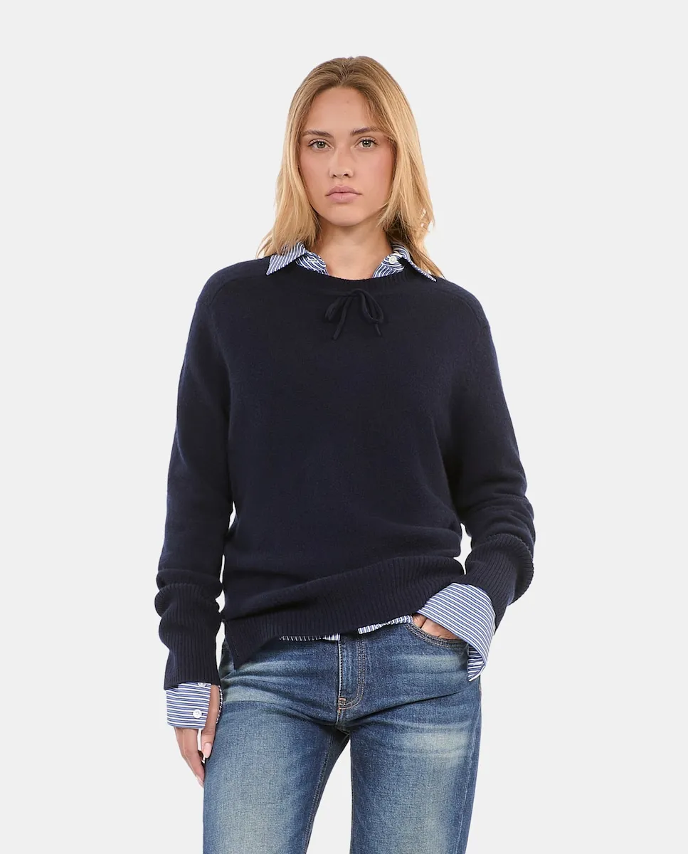 

Женский кашемировый свитер с бантом на горловине The Kooples, тёмно-синий