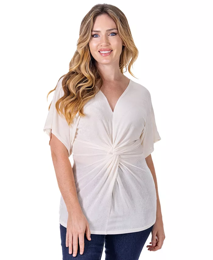 

Миниатюрный топ-кимоно с V-образным вырезом и узлом спереди 24seven Comfort Apparel, слоновая кость/кремовый