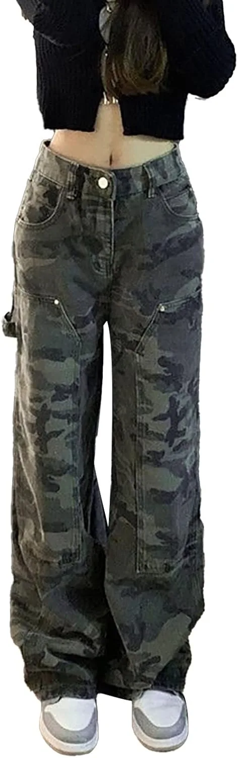 

Женские джинсы на резинке с камуфляжным принтом, высокие, свободные