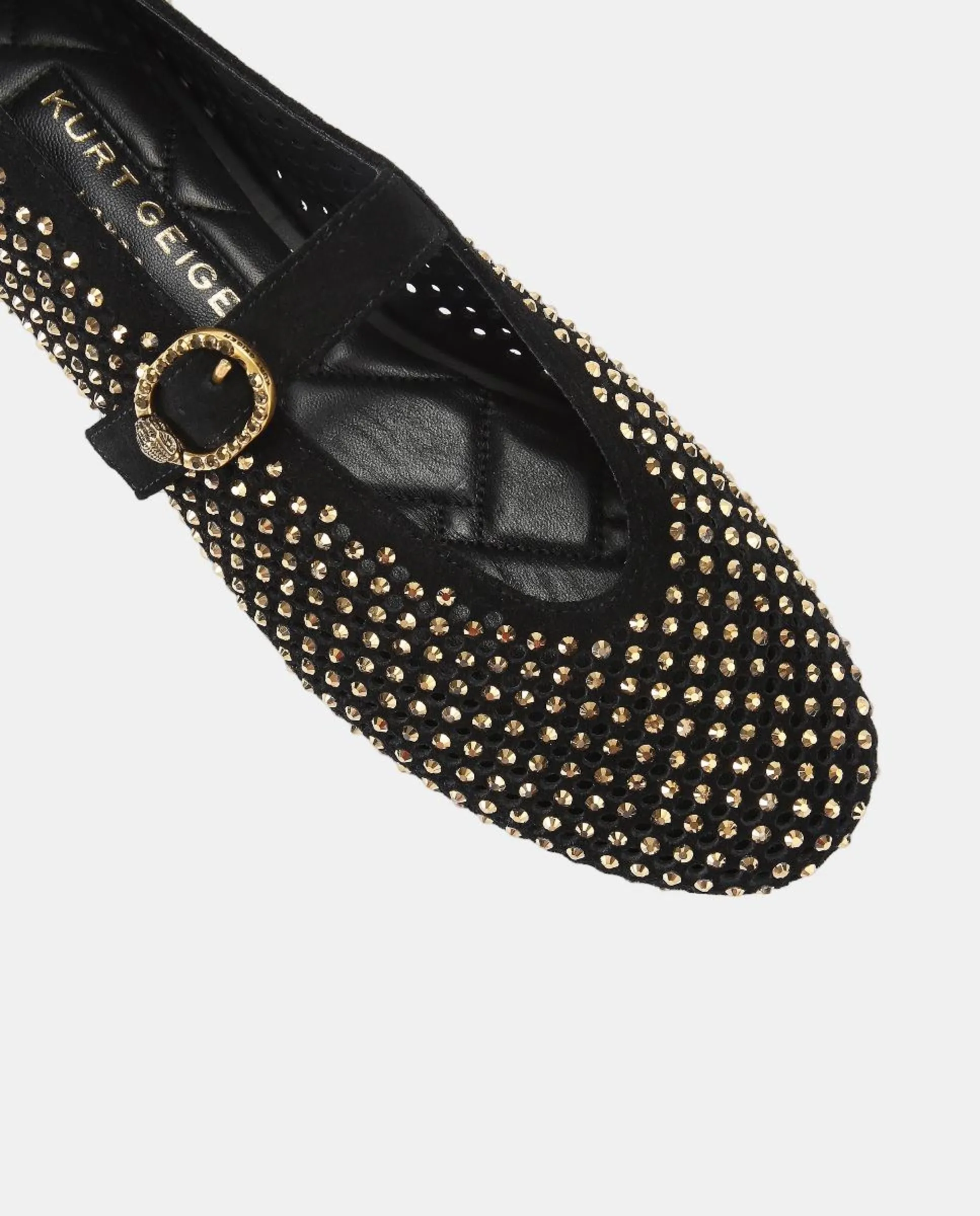 Женские туфли-балетки Mayfar из перфорированной замши с блестками Kurt Geiger, черный — фото 4
