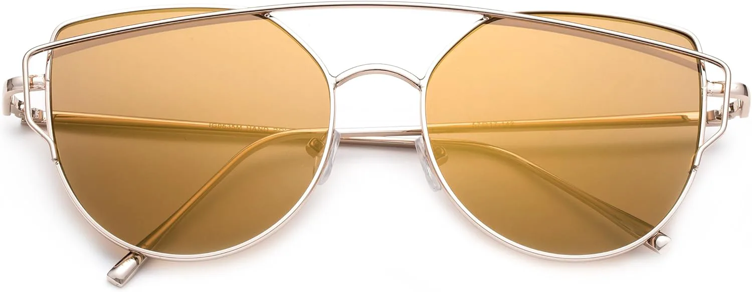 

«Самба» 2017 года. Модные геометрические солнцезащитные очки высокого качества с эффектом вспышки и зеркальным покрытием Newbee Fashion Sunglasses, 9635 Gold/Brown