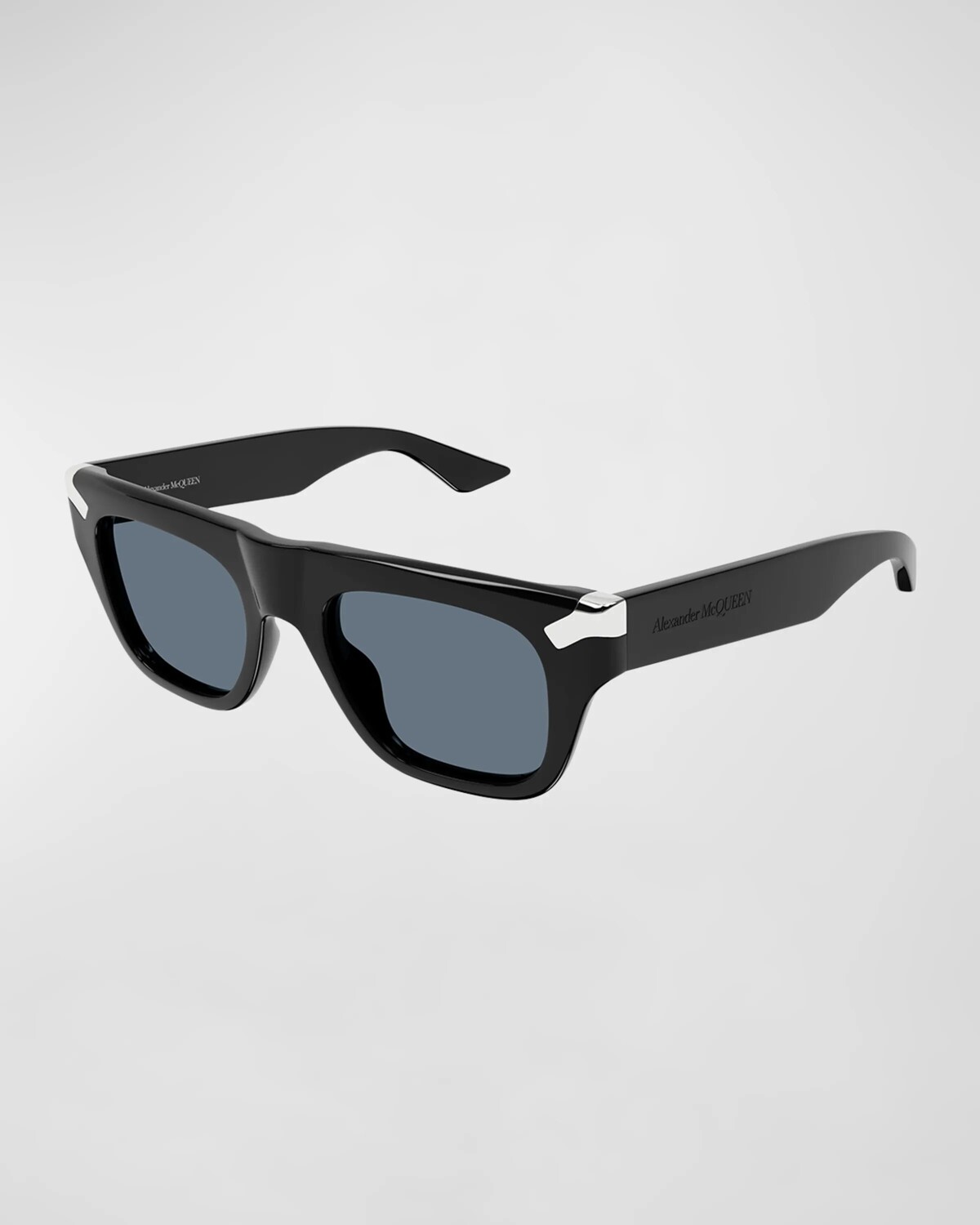 

Мужские прямоугольные солнцезащитные очки из ацетата Alexander McQueen, цвет Shiny Solid Black