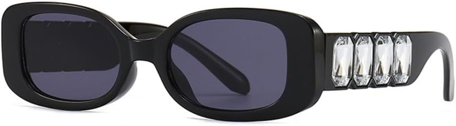 

Прямоугольные роскошные солнцезащитные очки с бриллиантами для женщин и мужчин, винтажные солнцезащитные очки для женщин, очки с защитой от УФ-излучения UV400 TYUVIVO, C1 Black Black