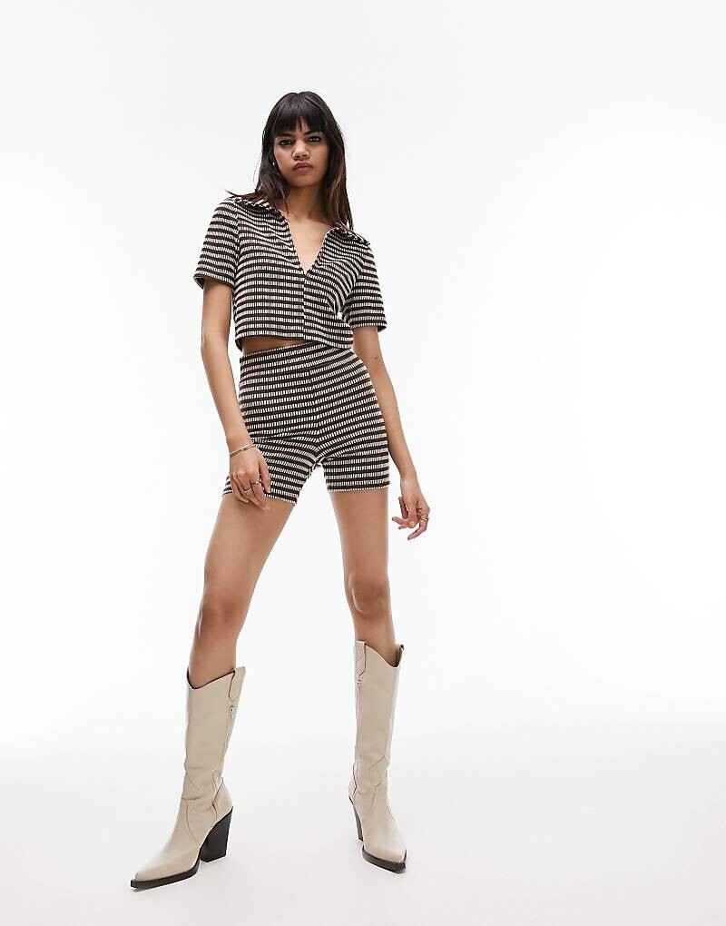 

Topshop – Шоколадные укороченные леггинсы в рубчик, шорты Coord