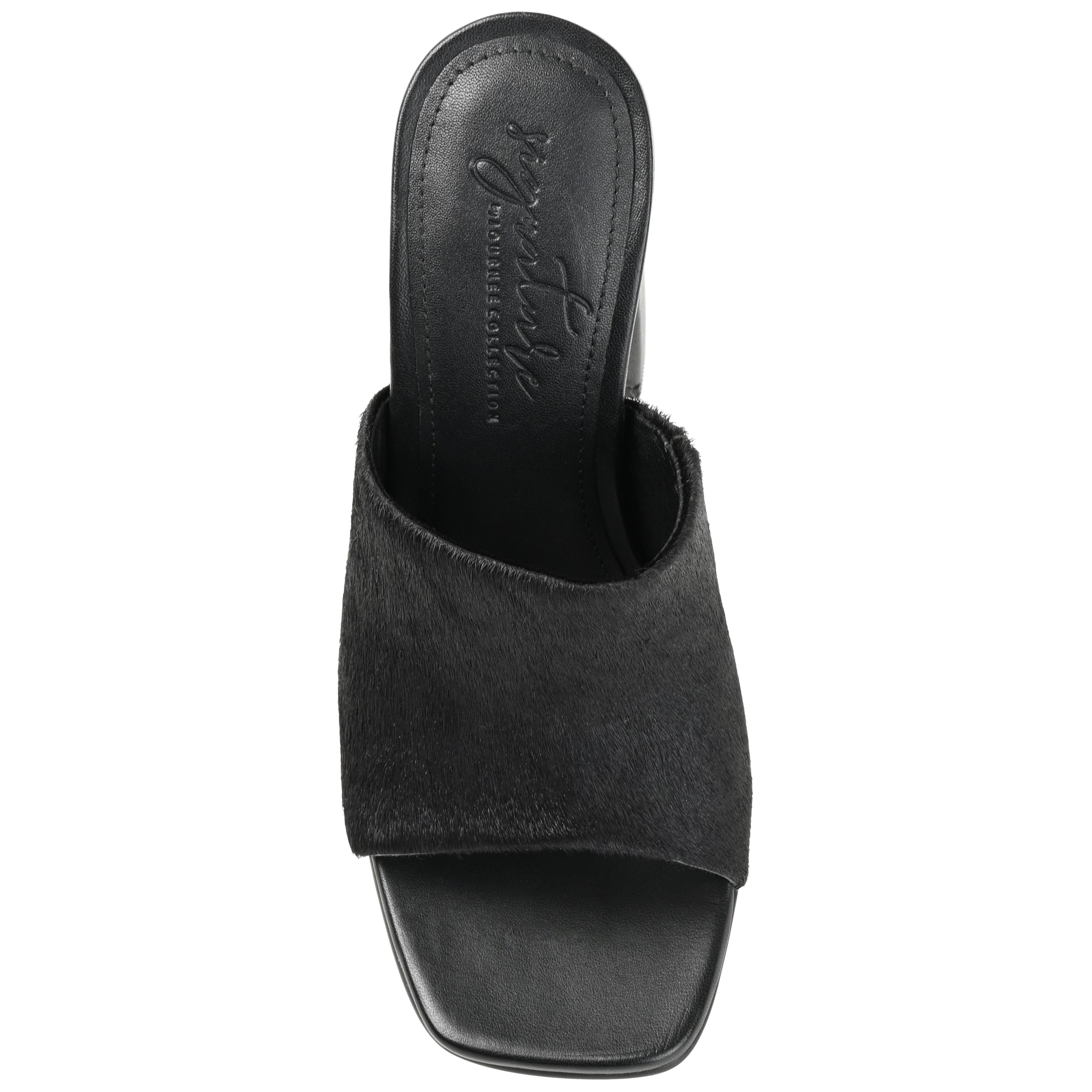 Женские сандалии Journee Signature из натуральной кожи Deena Slip On Block Heel с открытым квадратным носком, черный — фото 4