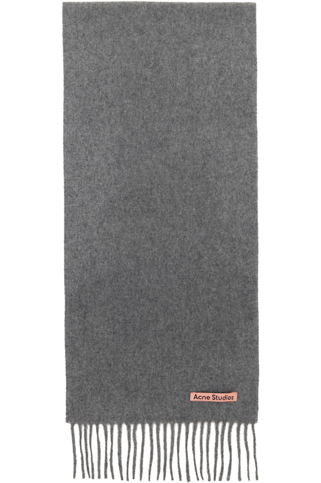 

Acne Studios Узкий шерстяной шарф с бахромой серого цвета