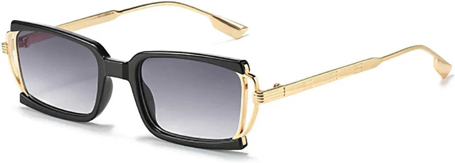 

Модные солнцезащитные очки для женщин, коробчатые, с мелкими точками на дужках и металлическими полосками, защита от УФ-излучения UV400 TKKTLLT, Double Grey