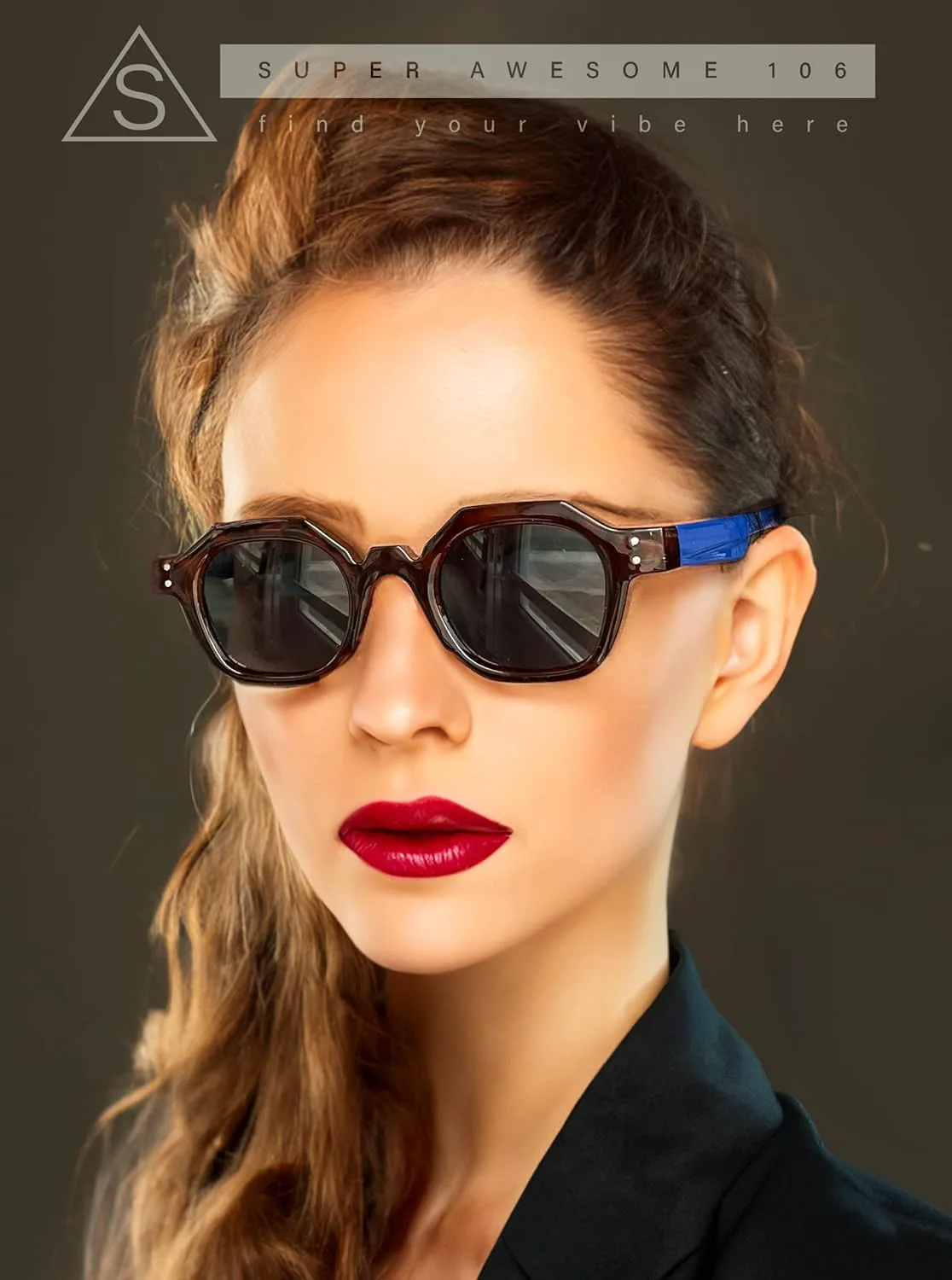 

SA106 Модные ретро-хипстерские солнцезащитные очки в оправе типа "замочная скважина" с восьмиугольными линзами и роговым оправом, пластиковые, Tortoise Blue - Black