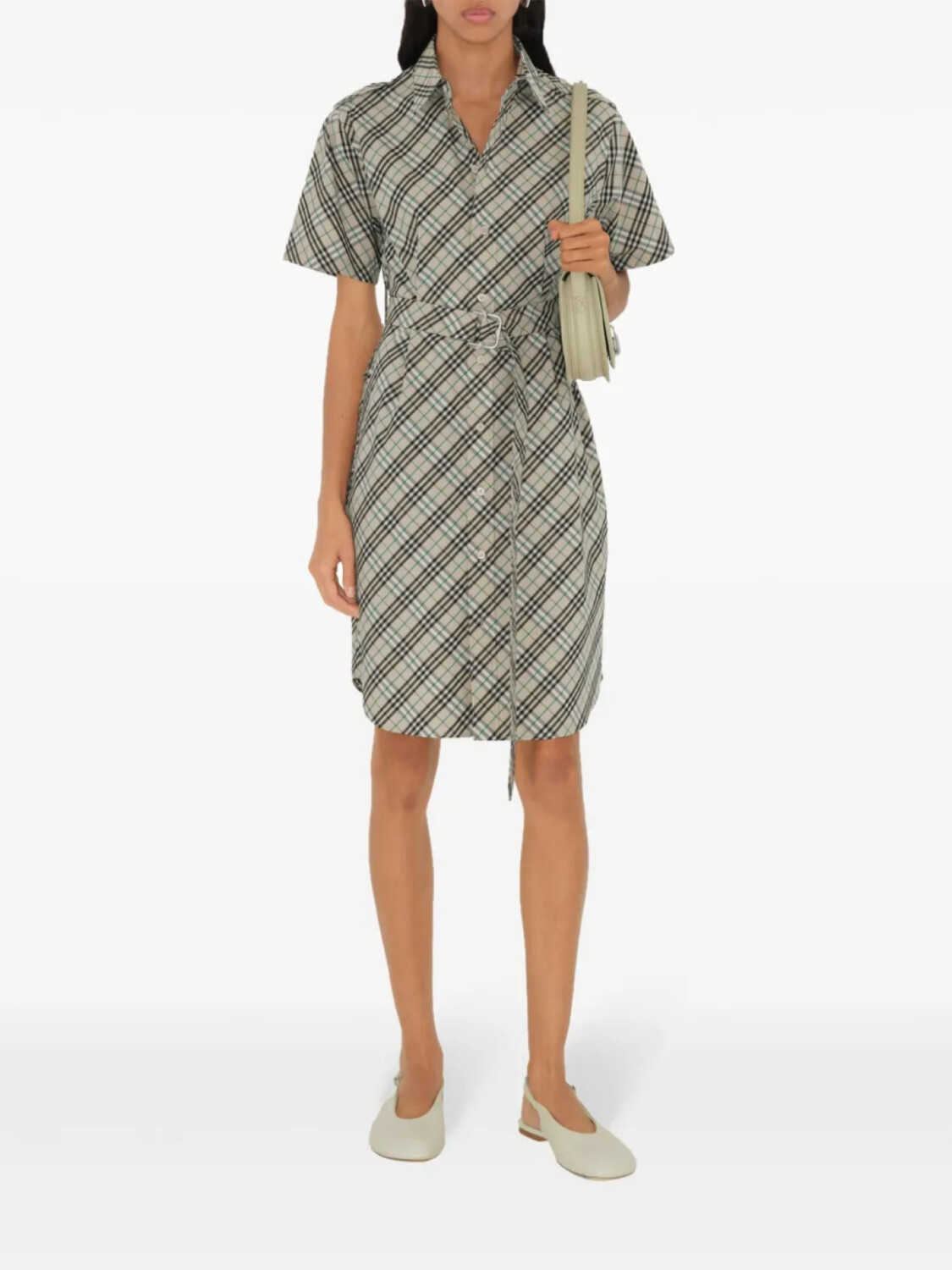 Платье-рубашка Burberry, мини, клетка, нейтральный — фото 2