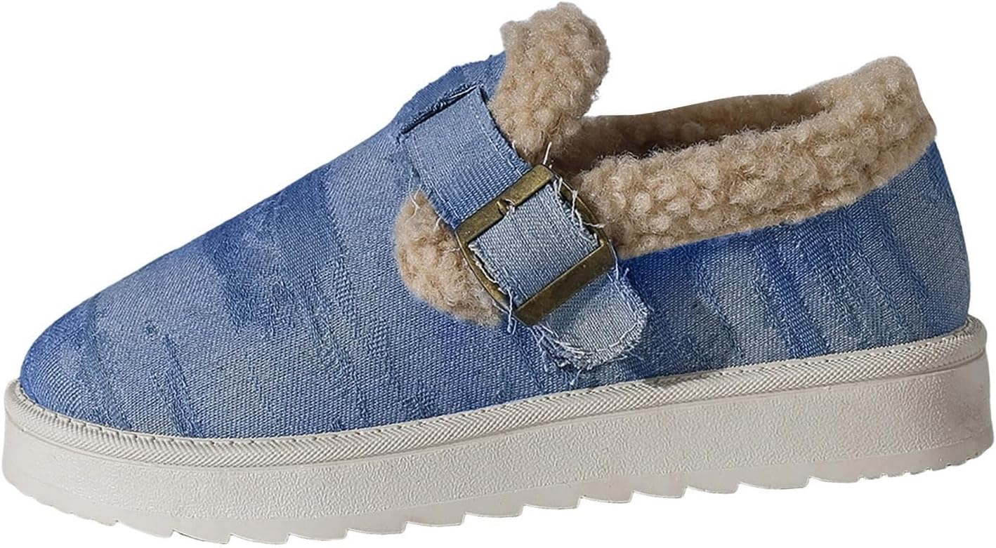 

Женские пушистые тапочки с удобным ремешком, домашние тапочки, повседневные нескользящие сабо, тапочки с флисовой подкладкой, обувь для ходьбы, для дома и улицы, зимние теплые сапоги для снега Movnebyro, синий