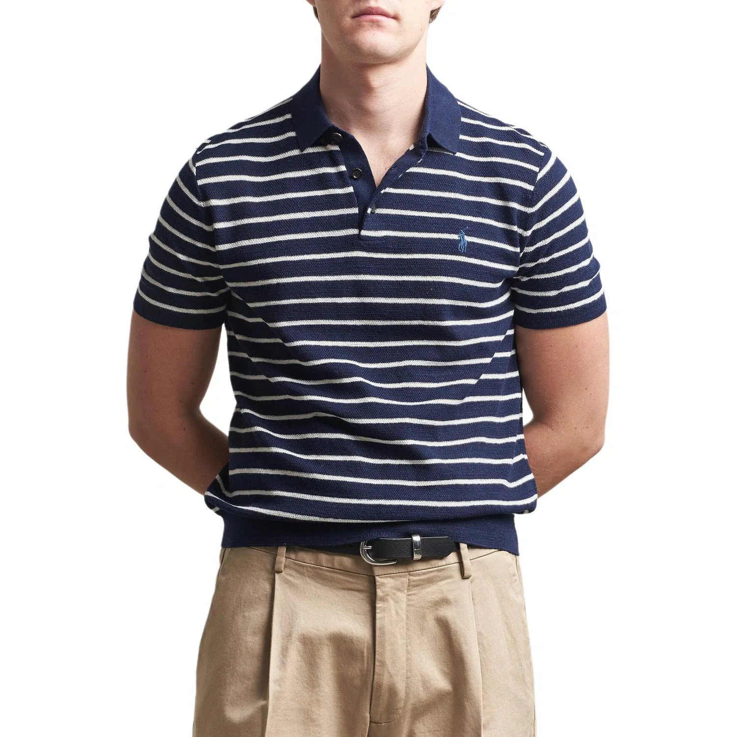 Поло мужское облегающее Polo Ralph Lauren Marine Blue — фото 3