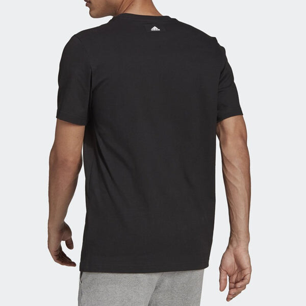 Футболка 3bar logo tee logo printing sports round neck short sleeve black Adidas, черный — фото 3