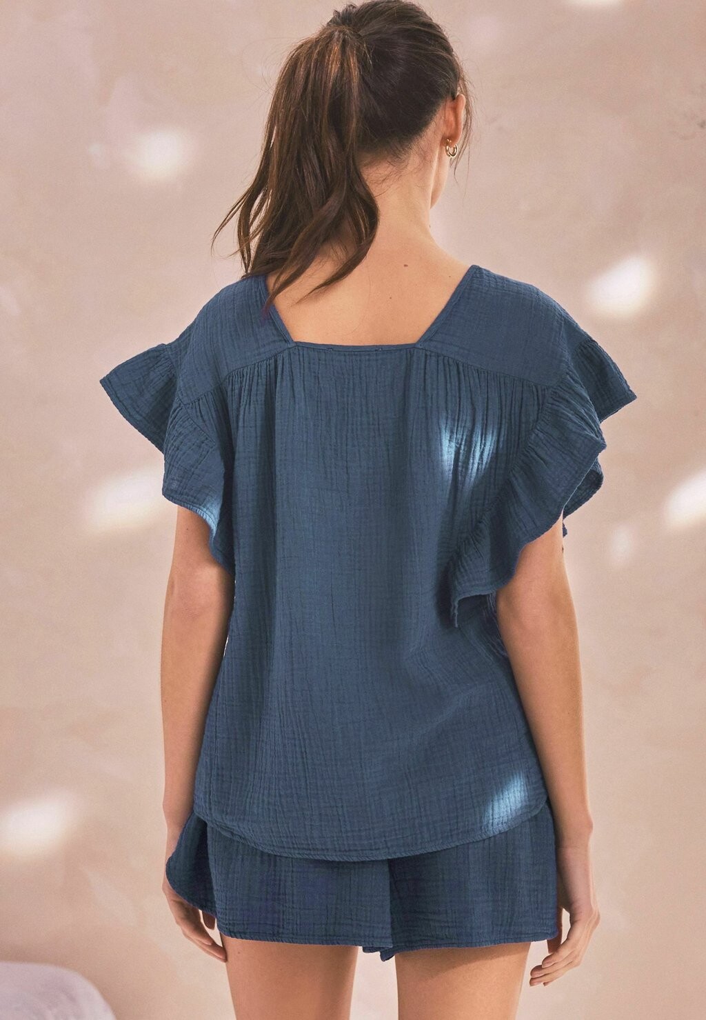 

REGULAR FIT Crinkle Frill Sleeve Next, Блузка синий индиго
