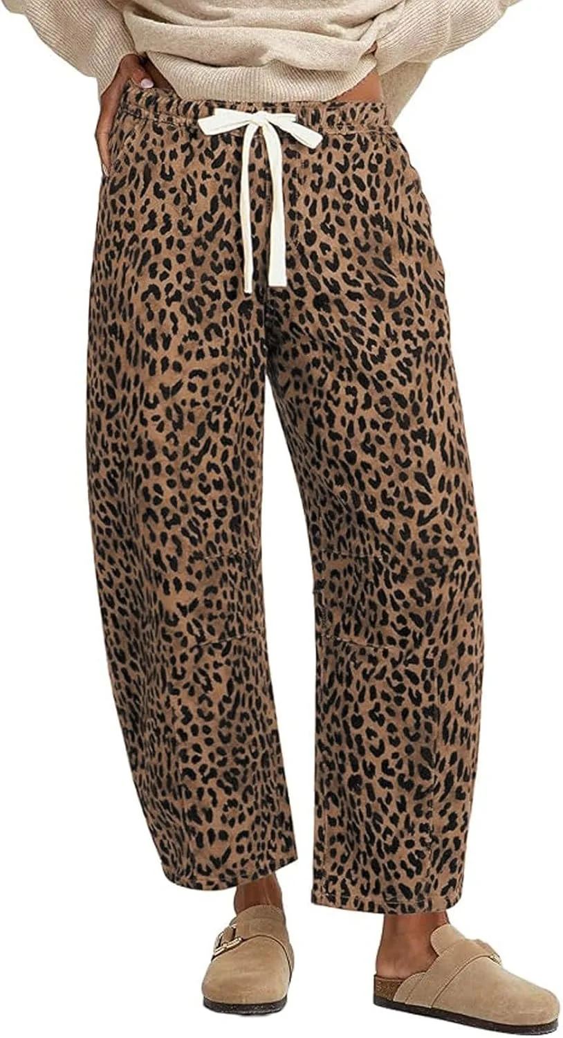 

Женские джинсы loveimgs с принтом леопарда, эластичным поясом и широкими штанинами