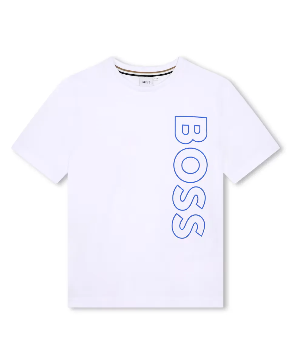 

Футболка для мальчика из 100% хлопка с вертикальным логотипом BOSS Kidswear, белый