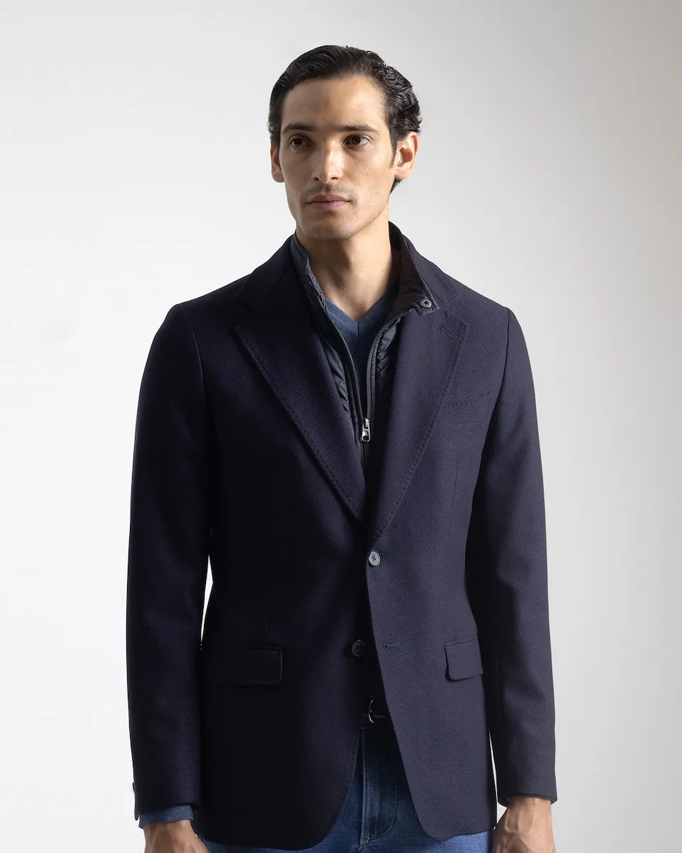 

Мужской пиджак с узкой посадкой, съемный воротник, темно-синего цвета PuroEgo