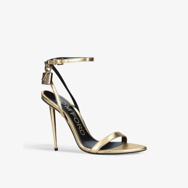 Кожаные босоножки на каблуке с замком Tom Ford, желтый — фото 4