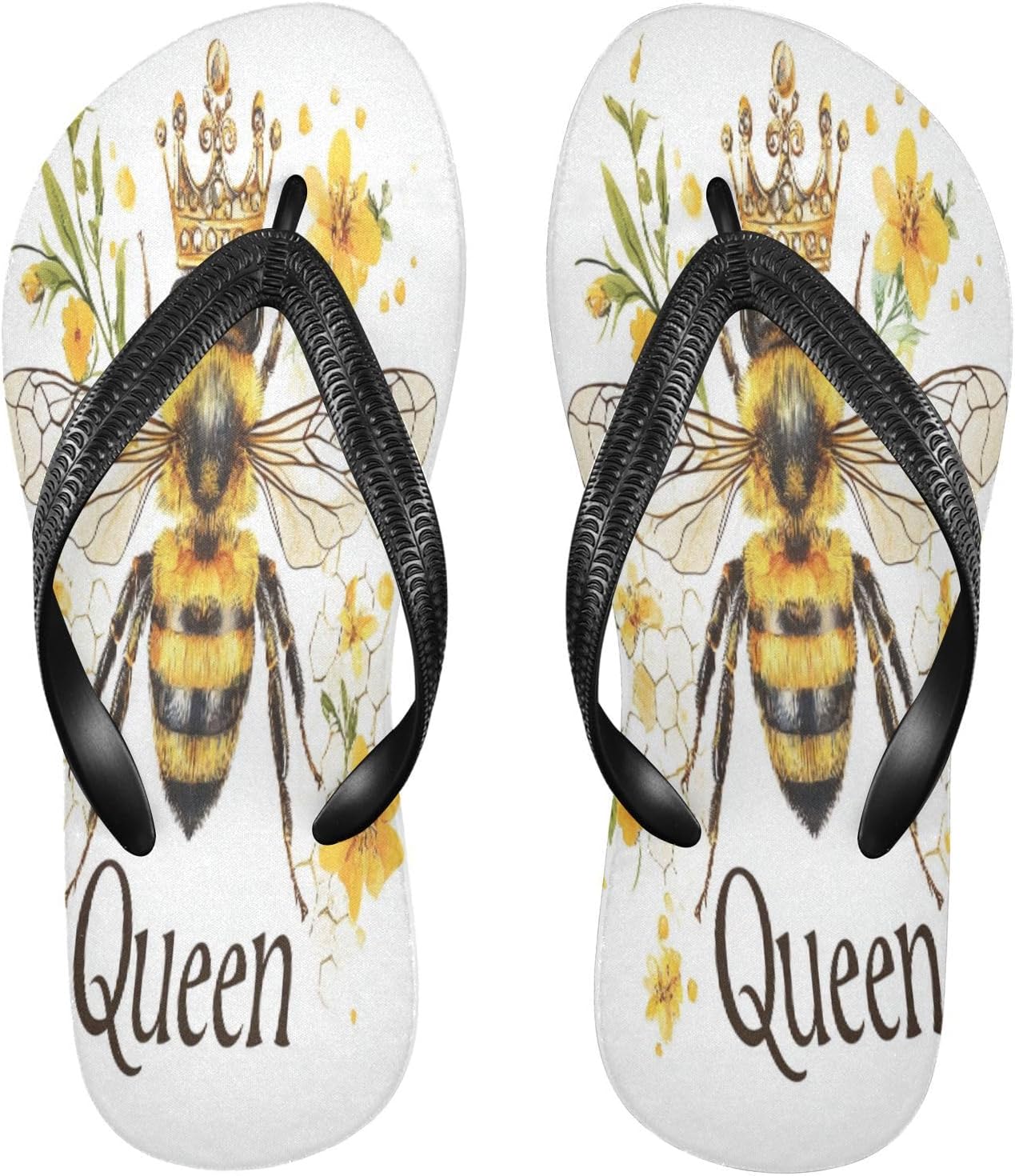 

Женские сланцы с цветком «Королева пчел» для пляжа, душа, шлепанцы на резиновой подошве, нескользящие летние тапочки для мужчин и женщин Sinestour, Queen Bee Flower