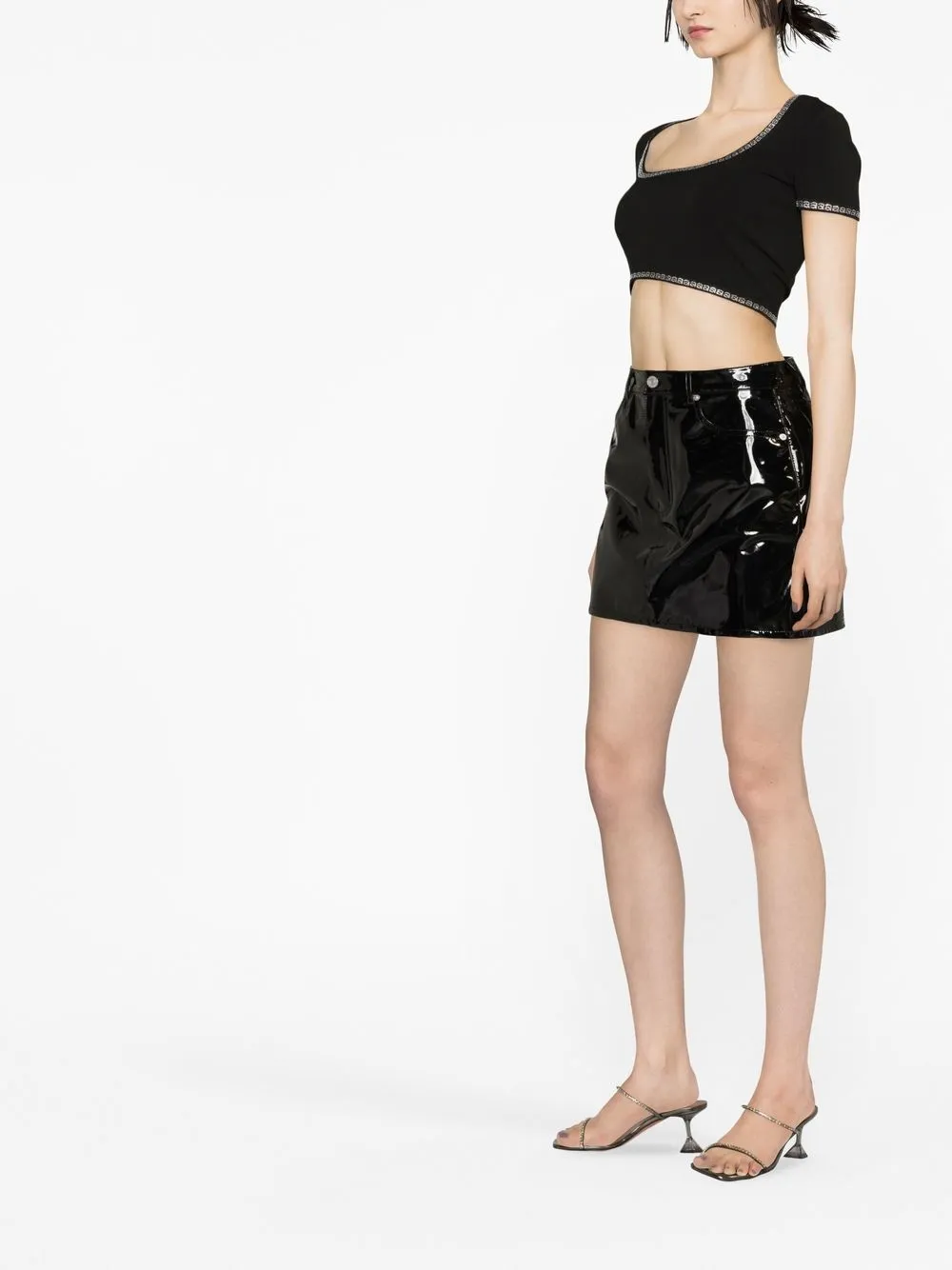 Укороченная футболка с U-образным вырезом Alexander Wang, черный — фото 3