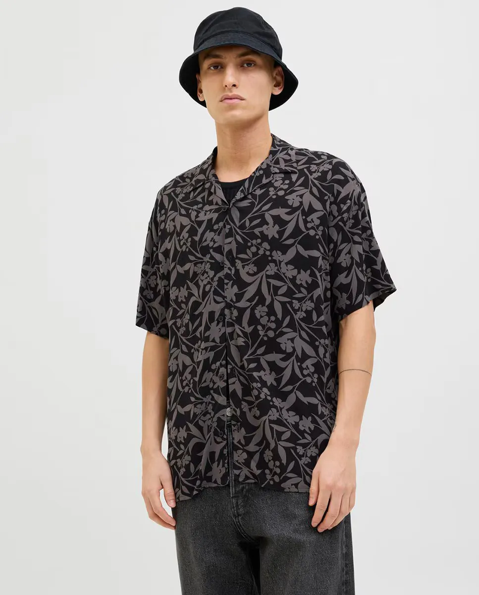 

Мужская рубашка с коротким рукавом и принтом Jack & Jones, серый