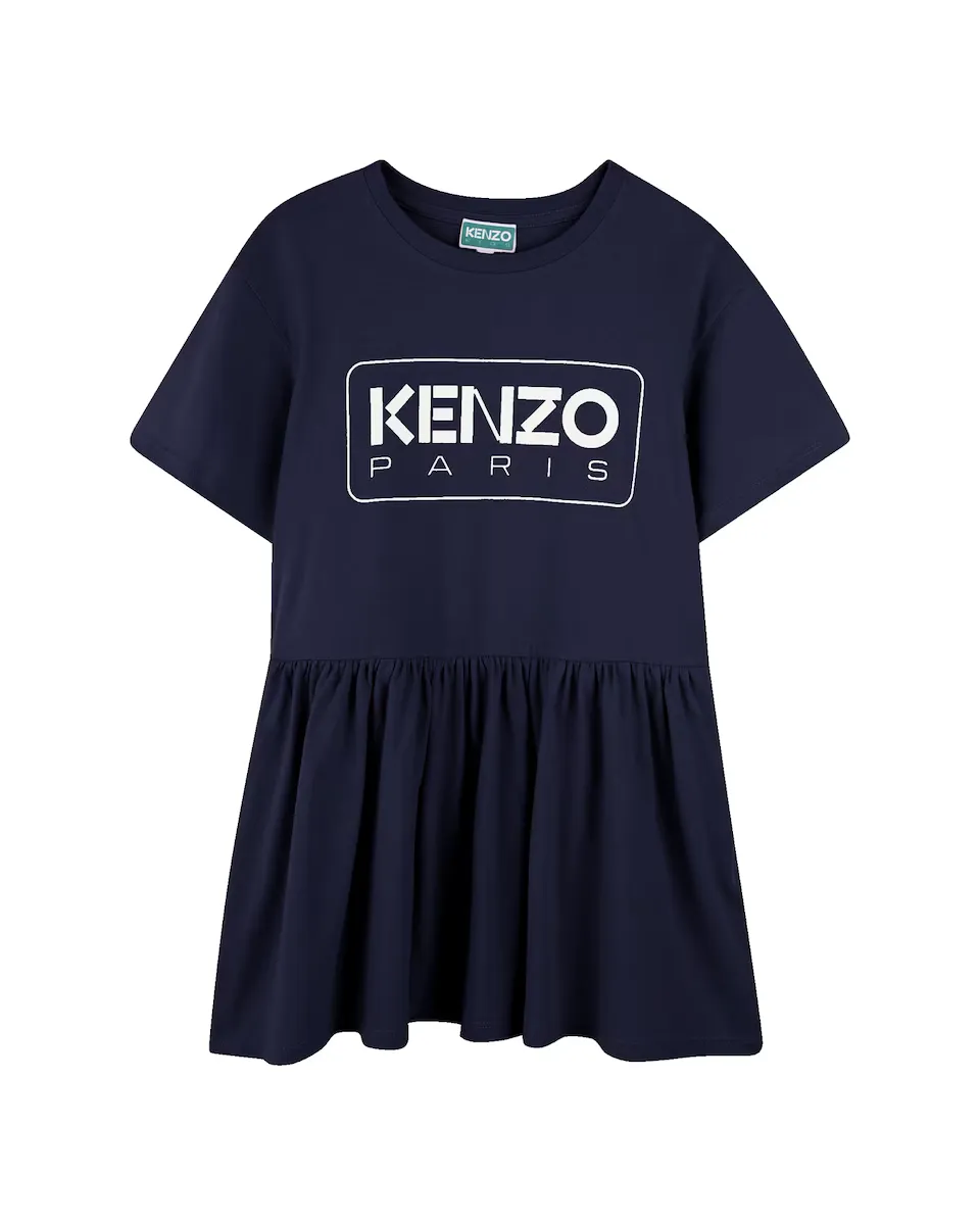 

Хлопковое платье для девочки с короткими рукавами Kenzo Kids, тёмно-синий