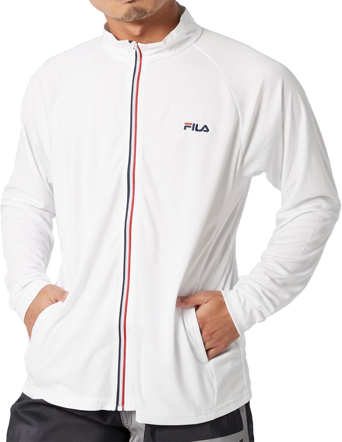 

Мужская рашгард FILA, воротник-стойка, боковые линии, логотип One-Point, белый