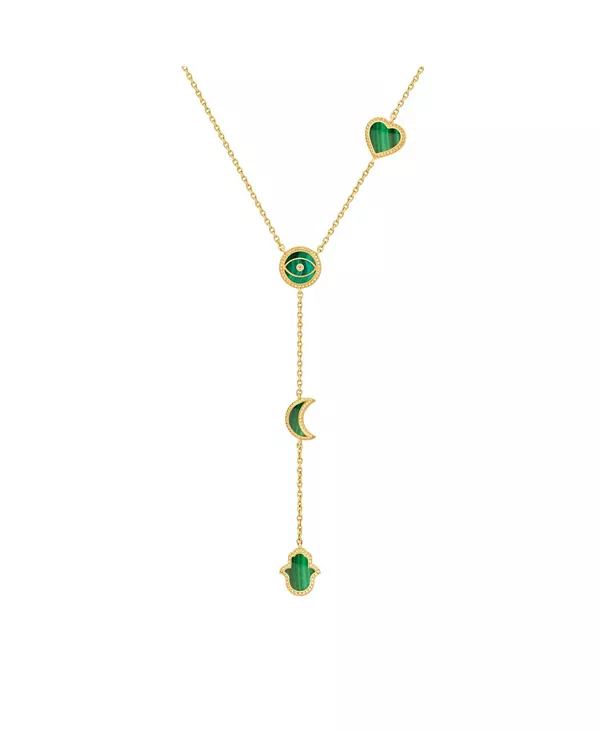 

Золотое ожерелье с малахитом «Просветленная душа» и множеством символов Karma And Luck, gold/green