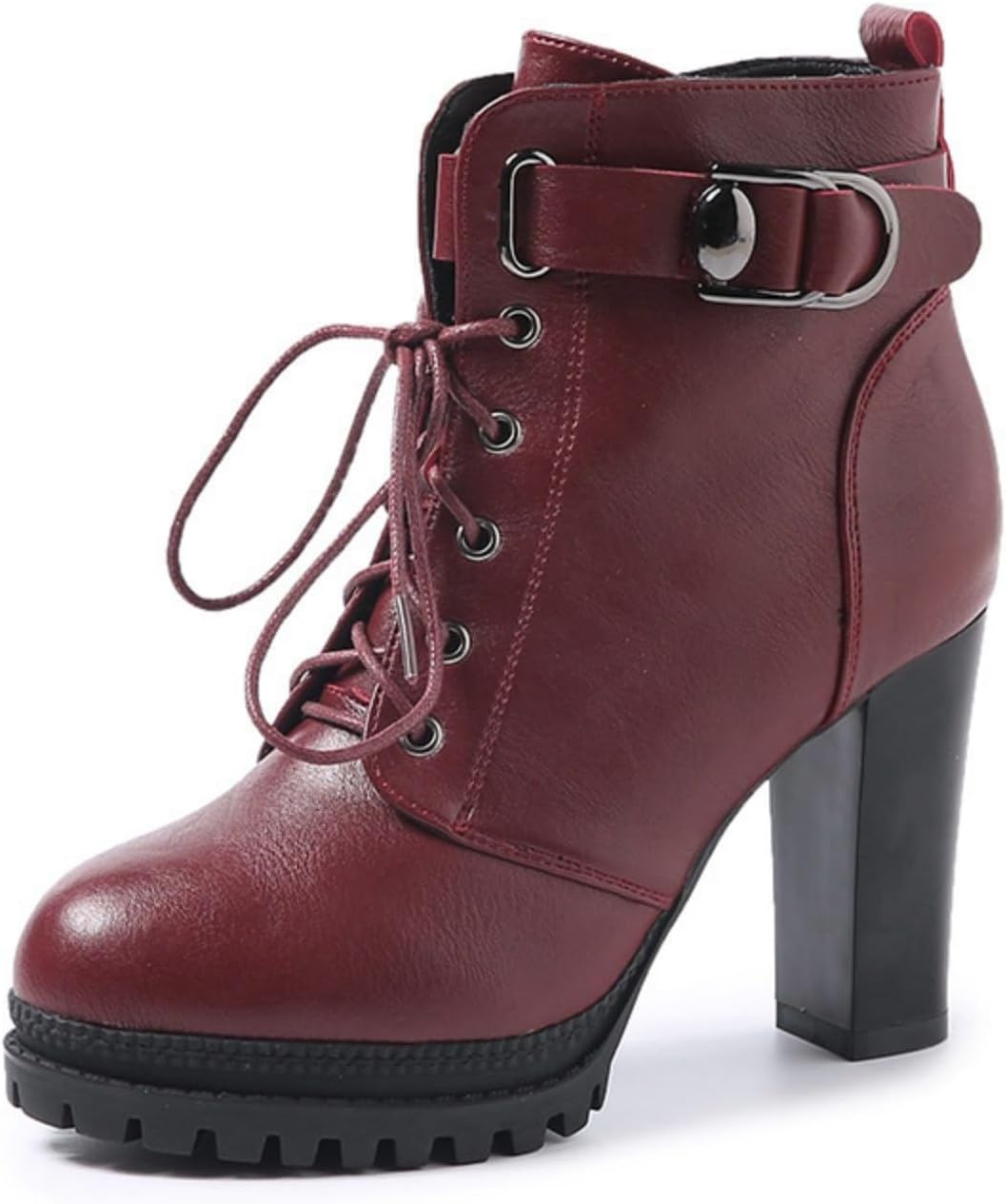 

Женские ботинки на высоком каблуке с платформой, шнуровкой, в готическом стиле, массивные с круглым носком, толстые боевые ботинки, осенне-зимние с флисовой подкладкой, ботильоны Baxtayel, красный