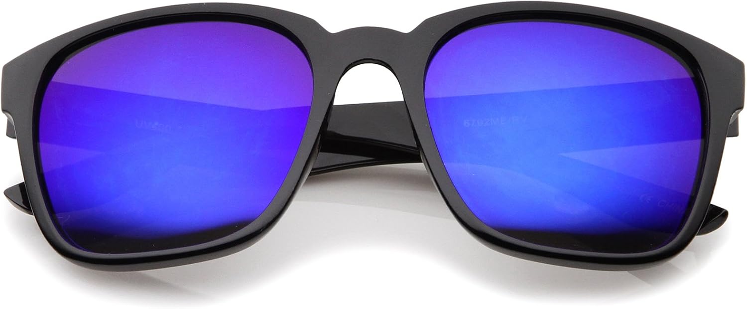 

Солнцезащитные очки zeroUV в современном стиле с широкими дужками, квадратными линзами с цветным зеркальным покрытием и роговой оправой, диаметр линз 56 мм, Shiny Black / Blue Mirror